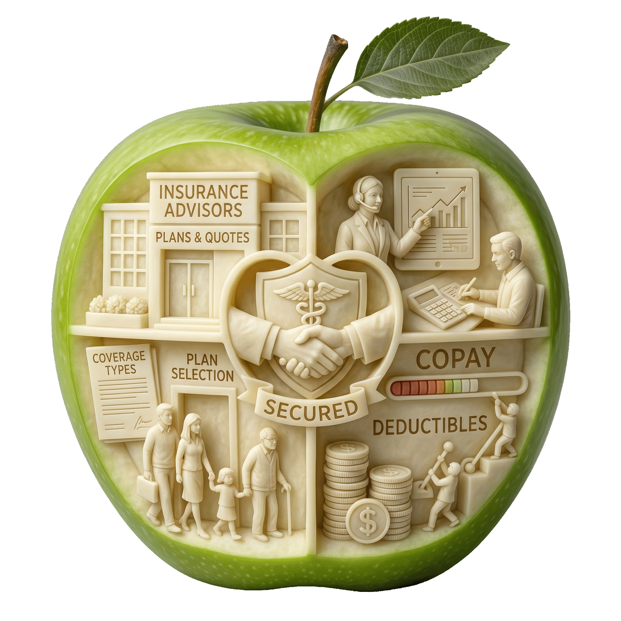 watercolor apple with deductibles copays and coverage