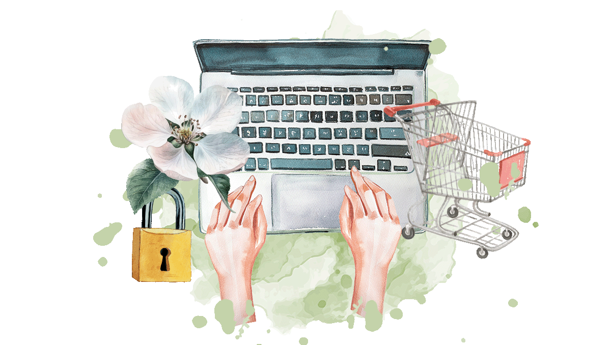 apple flower with computer shopping cart and lock