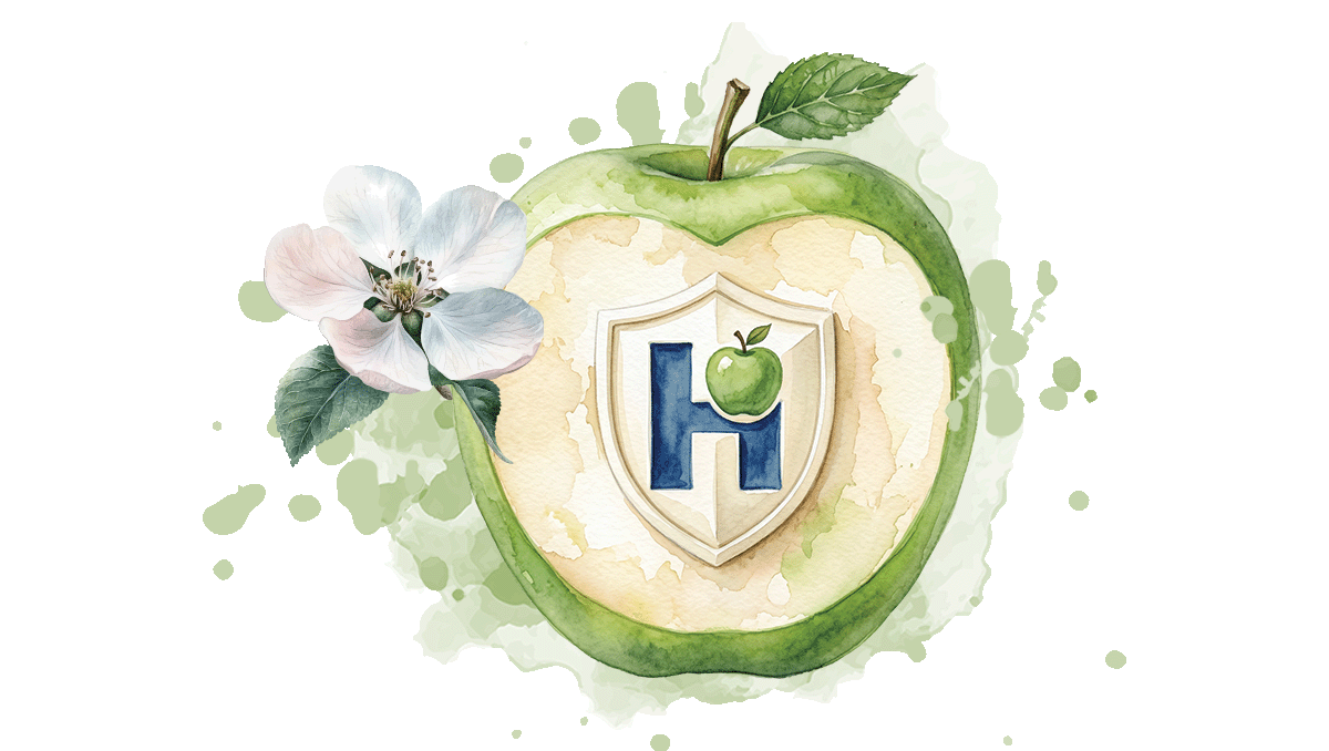 watercolor apple with ha logo